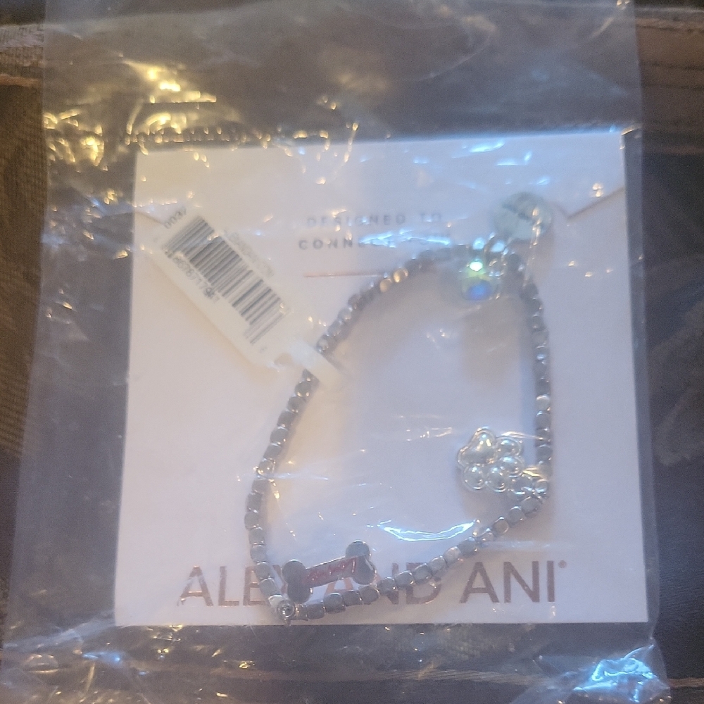 Alex and Ani Silver Dog Lover Bracelet with Dog Bone And Paw Heart Gem